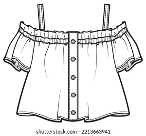 women off shoulder top fashion flat sketch vector illustration