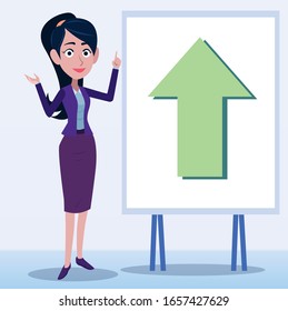 Women in office clothes. Beautiful woman in business clothes. Vector illustration. On cartoons style. Board view background.