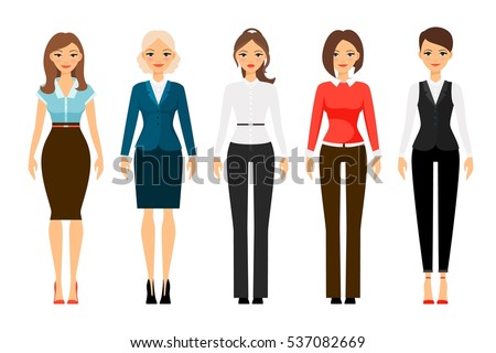 Women in office dress code clothes icons on white background. Vector illustration.