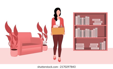 women with office stuff flat character vector illustration on office interior background.
