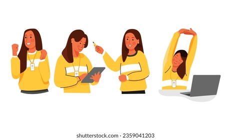 Women office worker with different pose wearing sweater