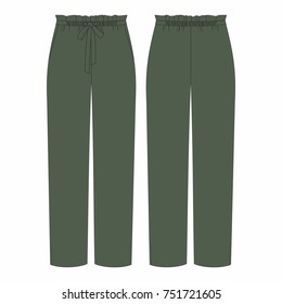 Women olive jersey trousers. Fashion illustration vector