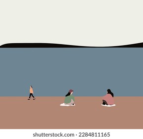 Women on the beach. Holiday summer beach with friends at sea enjoying Beautiful view. Lifestyle people vacation holiday
