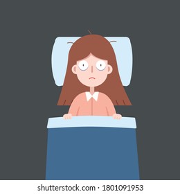 Women on the bed can not sleep. insomnia and sleeplessness. vector illustration.