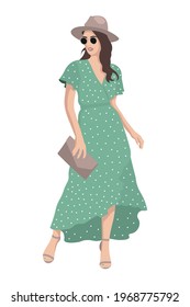 Women on high heels dressed in stylish trendy clothes - female fashion illustration