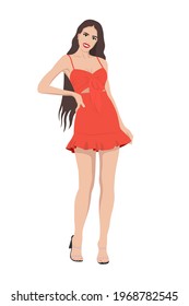 Women on high heels dressed in stylish trendy clothes - female fashion illustration