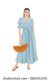 Women on high heels dressed in stylish trendy clothes - female fashion illustration