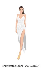 Women on high heels dressed in stylish trendy clothes - female fashion illustration