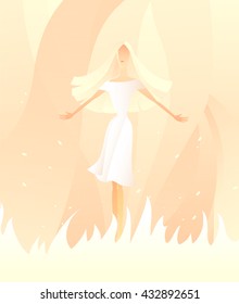 women on light background abstract female character. Abstract girl with nature
