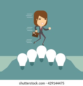 Women on the Lightbulbs Bridge. Vector illustration .