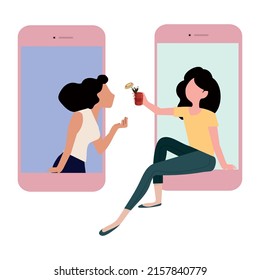 women on mobile phones Business with coffee concept