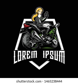 women on sport motorbikes cartoon character vector logo