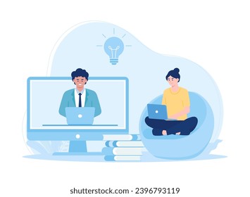 women online video communication with the concept of discussing or studying remotely trending concept flat illustration