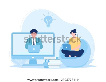 women online video communication with the concept of discussing or studying remotely trending concept flat illustration