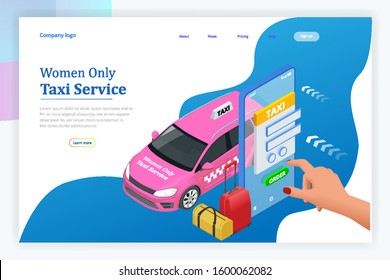 Women Only Taxi Service concept. Smartphone and touchscreen.