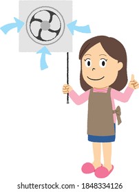 Women open ventilators fan at home.