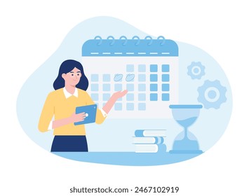 las mujeres organizan tiempo para estudiar el concepto de tendencia ilustración plana