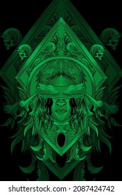 Women and ornament skull with bone artwork illustration