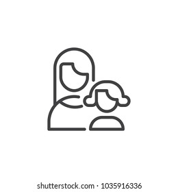 Women outline icon. linear style sign for mobile concept and web design. Mother with daughter simple line vector icon. Symbol, logo illustration