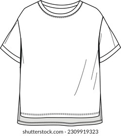 women oversize basic t-shirt flat sketch vector