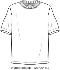 women oversized boxy t shirt crew neck short sleeve wide baggy t shirt flat sketch vector illustration technical drawing template. CAD mockup.