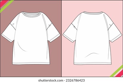 WOMEN OVERSIZED TEE BOTTOM FLAT SKETCH FASHION TEMPLATE TECHNICAL ILLUSTRATION