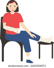 Mulheres com Dor e Lesão. Isolado no fundo branco. Ilustração de caractere de desenho animado de vetor