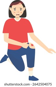 Mulheres com Dor e Lesão. Isolado no fundo branco. Ilustração de caractere de desenho animado de vetor