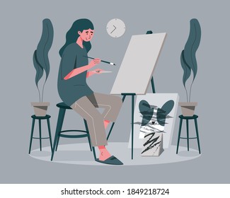 women painting on canvas concept illustration