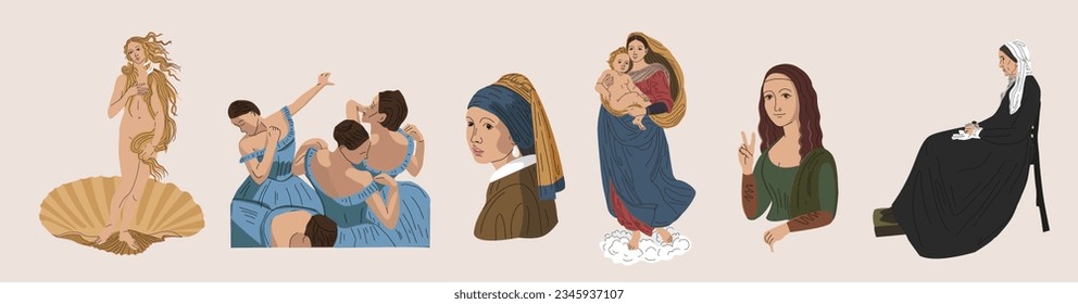 Women from paintings. Famous paintings in vector. Exhibition of classical painting. Gallery of works of art. masterpieces of world art. Reproductions of paintings. The most famous women. 