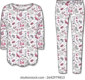 women pajama set design. print pattern design, fashion design, fashion and more