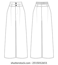 women Palazzo  Pants Trousers fashion flat sketch template Vector design
