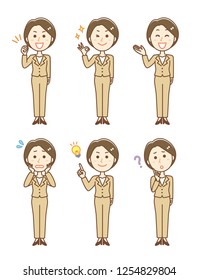  Women in pants suit.[variations of expression]