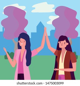 Women in park vector design
