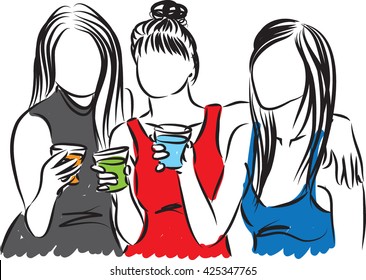 women at party with drinks illustration