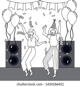 Women with party hat dancing design