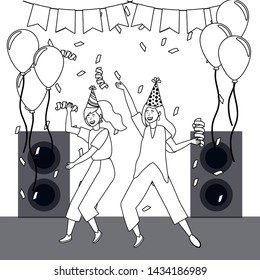 Women with party hat dancing design