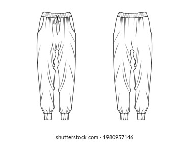 Women Patiyala Pant Flat Sketch Outline Stock Vector (Royalty Free ...