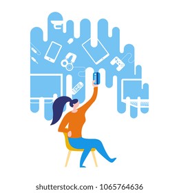 women pays for purchases gadgets and home appliances by credit card 