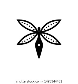 Women and pen logo with butterfly concept