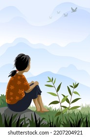 women are pensive to illustrate the background of the poem, aphorisms, etc. vector design