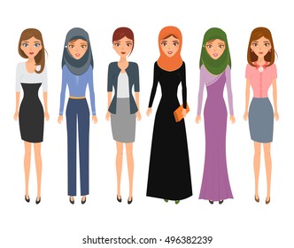 Women people character cartoon. Arab vector.