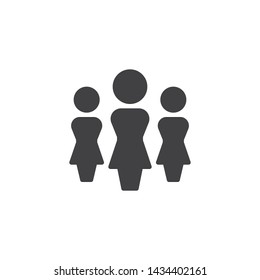 Women People, team vector icon. Three woman, leadership filled flat sign for mobile concept and web design. Crowd of female people glyph icon. Symbol, logo illustration. Vector graphics