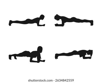 Women Performing Plank Exercise Silhouettes. Yoga silhouette vector. vector isolated on a white background.