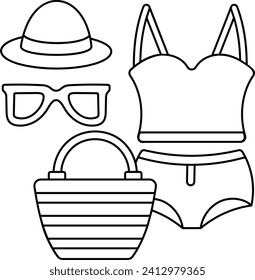 Women Personal belongings for Island Trip Concept, Girly Things for Beach Vector Design, Wandering and Leisure Symbol, Touring and Pleasure Sign, Odyssey and Escapade Stock illustration,