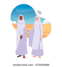 women pilgrim hajj , day of Dhul Hijjah vector illustration design