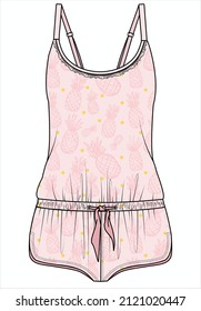 WOMEN PINEAPPLE PRINT KNIT TEDDY PLAYSUIT  NIGHTWEAR IN EDITABLE VECTOR FILE