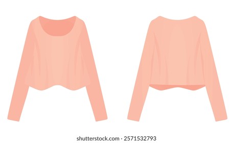 Women pink crop sweater with wide sleeve. vector illustration