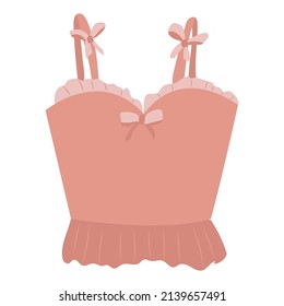 Women is pink top with ruffles, Fashionable Flat badge. isolated on a white background.