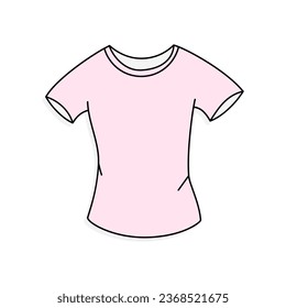 Women pink T-shirt vector in doodle style. Symbol in simple design. Cartoon object hand drawn isolated on white background.